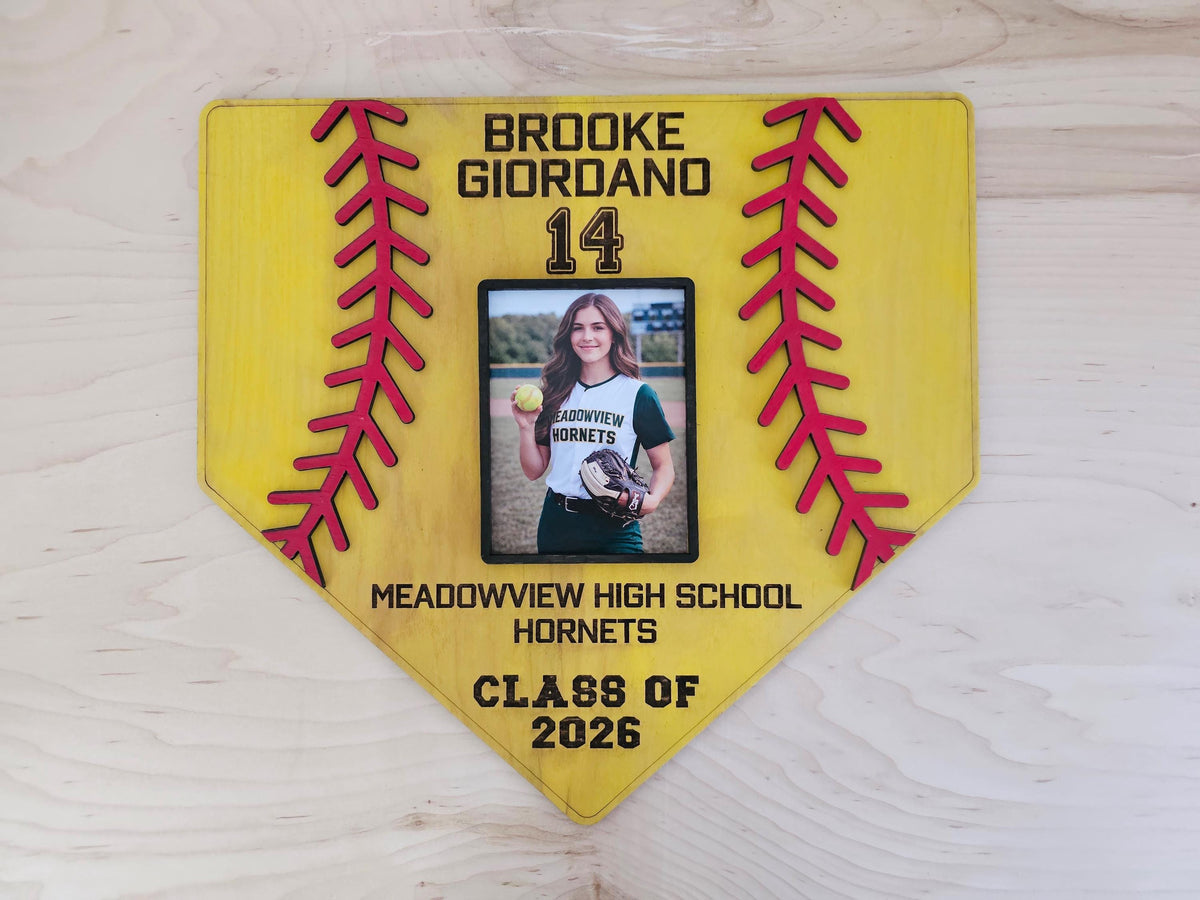 Personalized Softball Engraved Home Plate Sign with Photo | Custom Wooden Softball Plaque | Senior Night Gift | Class of 2026