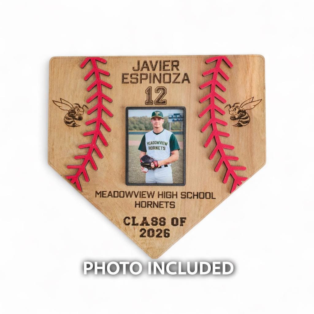 Personalized Baseball Home Plate Sign with Photo | Custom Wooden Baseball Plaque | Senior Night Gift | Coach or Player Gift |