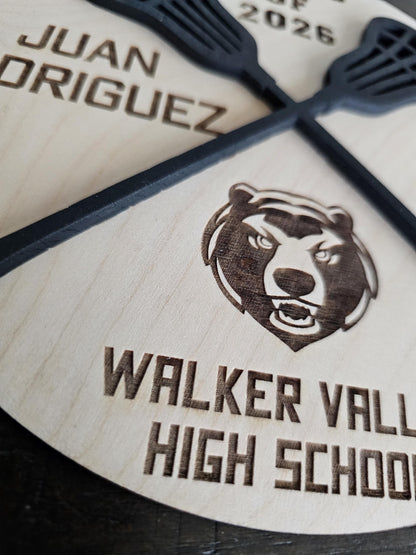 Personalized 3D Layered Wood Lacrosse Sign | Custom Senior Graduation Gift