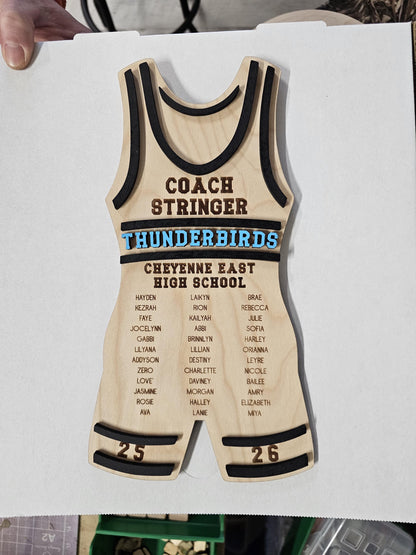 Personalized Wrestling Coach Plaque | Custom Singlet Wood Sign | Wrestling Team Gift | Coach Appreciation Plaque | Senior Nig