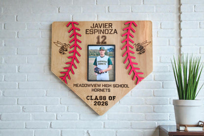 Personalized Baseball Home Plate Sign with Photo | Custom Wooden Baseball Plaque | Senior Night Gift | Coach or Player Gift |