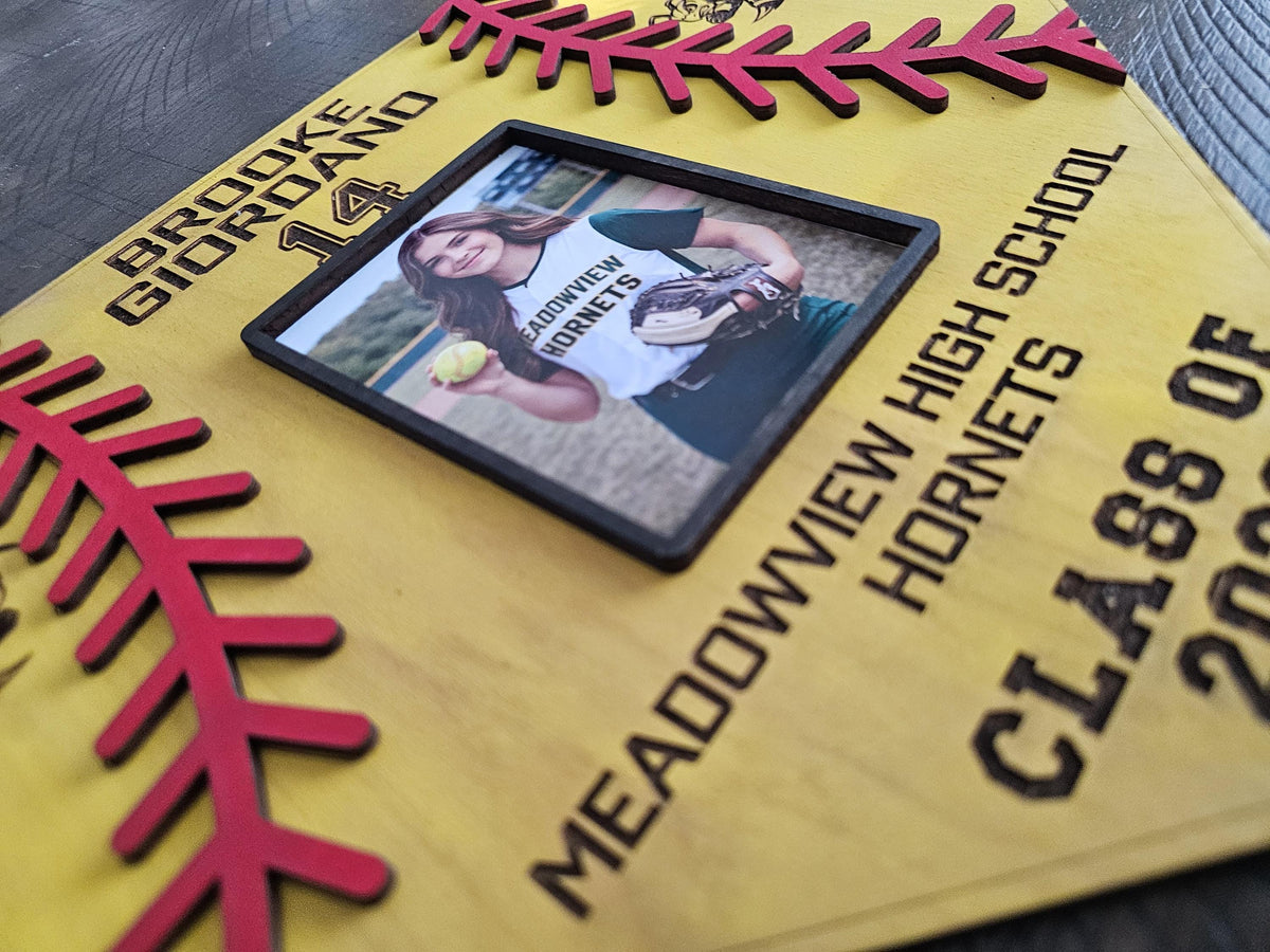 Personalized Softball Engraved Home Plate Sign with Photo | Custom Wooden Softball Plaque | Senior Night Gift | Class of 2026