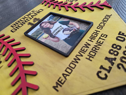 Personalized Softball Engraved Home Plate Sign with Photo | Custom Wooden Softball Plaque | Senior Night Gift | Class of 2026