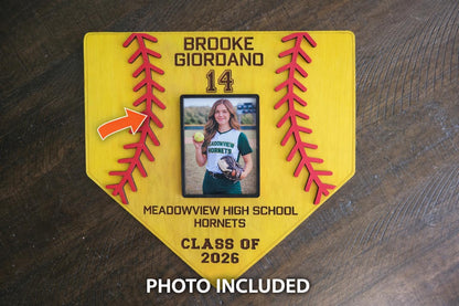 Personalized Softball Engraved Home Plate Sign with Photo | Custom Wooden Softball Plaque | Senior Night Gift | Class of 2026