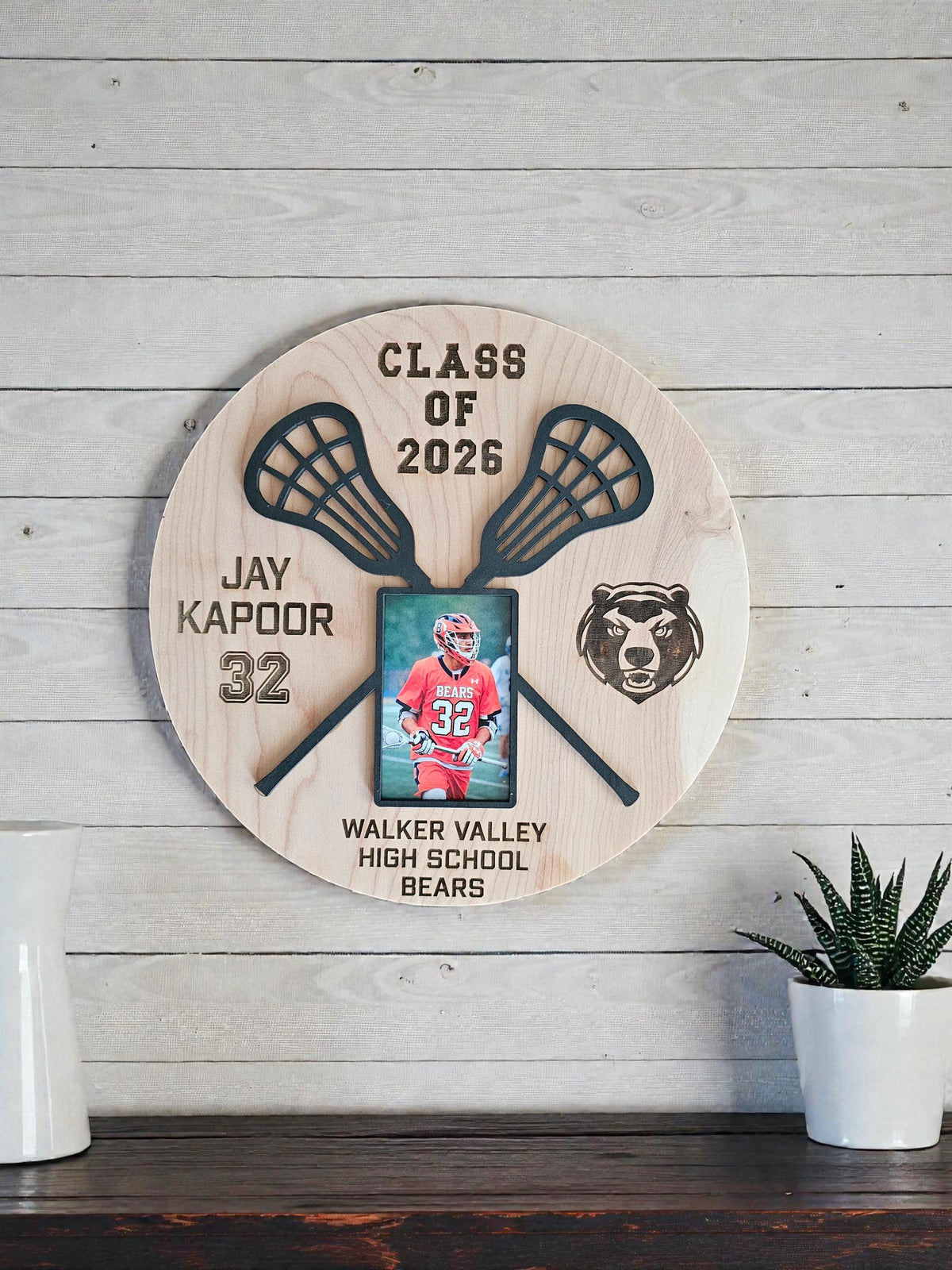 Personalized Lacrosse Senior Photo Plaque | Custom Graduation Gift | 3D Layered Wood Lacrosse Sign | High School Senior Night