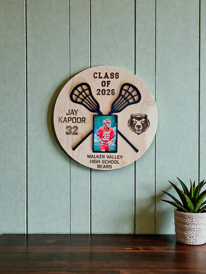 Personalized Lacrosse Senior Photo Plaque | Custom Graduation Gift | 3D Layered Wood Lacrosse Sign | High School Senior Night