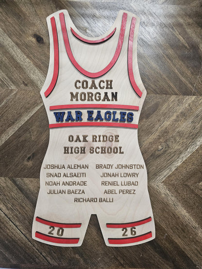 Personalized Wrestling Coach Plaque | Custom Singlet Wood Sign | Wrestling Team Gift | Coach Appreciation Plaque | Senior Nig