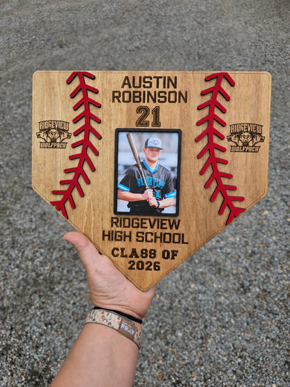 Personalized Baseball Home Plate Sign with Photo | Custom Wooden Baseball Plaque | Senior Night Gift | Coach or Player Gift |