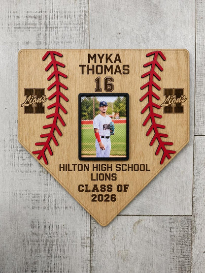 Personalized Baseball Home Plate Sign with Photo | Custom Wooden Baseball Plaque | Senior Night Gift | Coach or Player Gift |