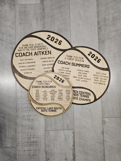 Tennis Coach Plaque, Thank You Tennis Coach Gift, Wood plaque senior gift 2025 2026 Custom Tennis Team Memento, Personalized 