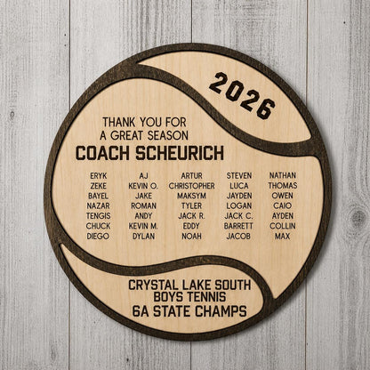 Tennis Coach Plaque, Thank You Tennis Coach Gift, Wood plaque senior gift 2025 2026 Custom Tennis Team Memento, Personalized 
