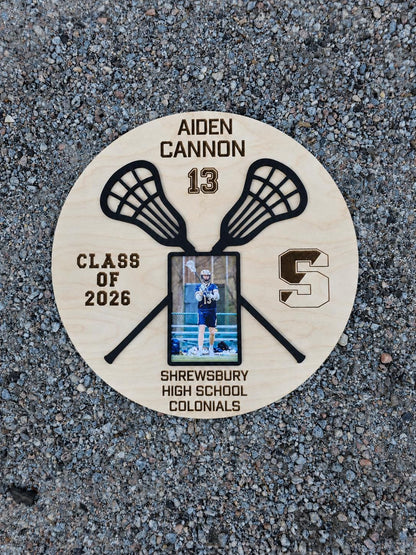 Personalized Lacrosse Senior Photo Plaque | Custom Graduation Gift | 3D Layered Wood Lacrosse Sign | High School Senior Night