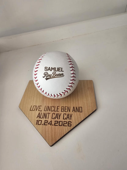 Personalized Baseball Ring Bearer Gift | Custom Engraved Baseball & Holder | Wedding Ring Bearer Proposal | Baseball Wedding 
