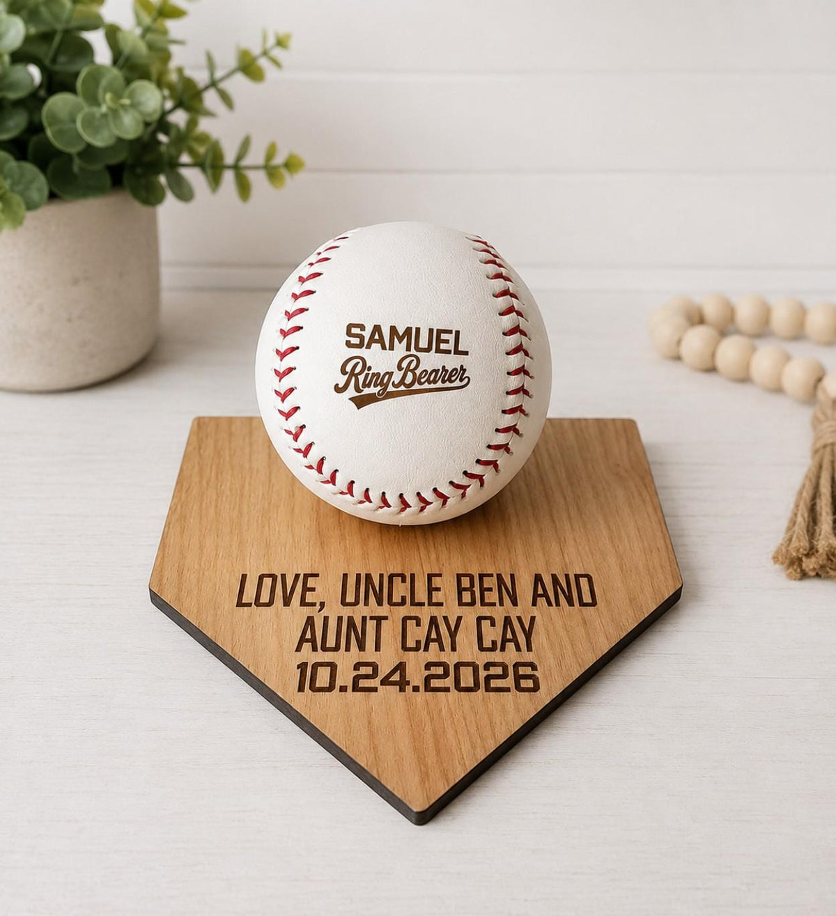 Personalized Baseball Ring Bearer Gift | Custom Engraved Baseball & Holder | Wedding Ring Bearer Proposal | Baseball Wedding 