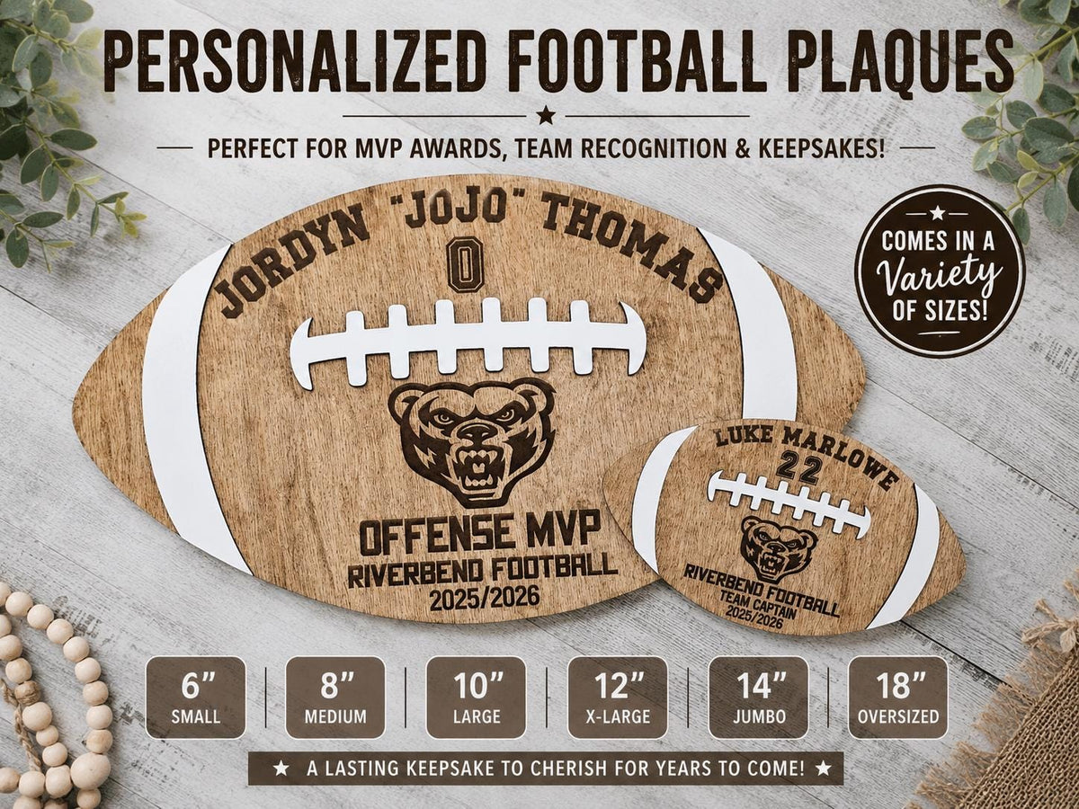 Personalized Football Player Senior Night Gift Team Plaque, Players Statistics, Customizable Football Award Wood Football 202