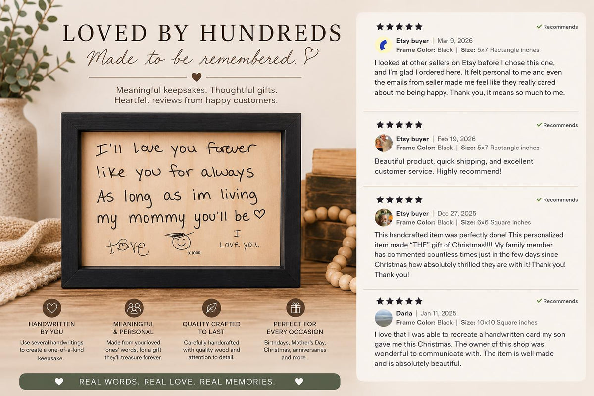 Custom Handwriting Keepsake | Personalized Engraved Handwritten Letter | Memorial, Love Letter & Recipe Gift | Custom Wood Pl