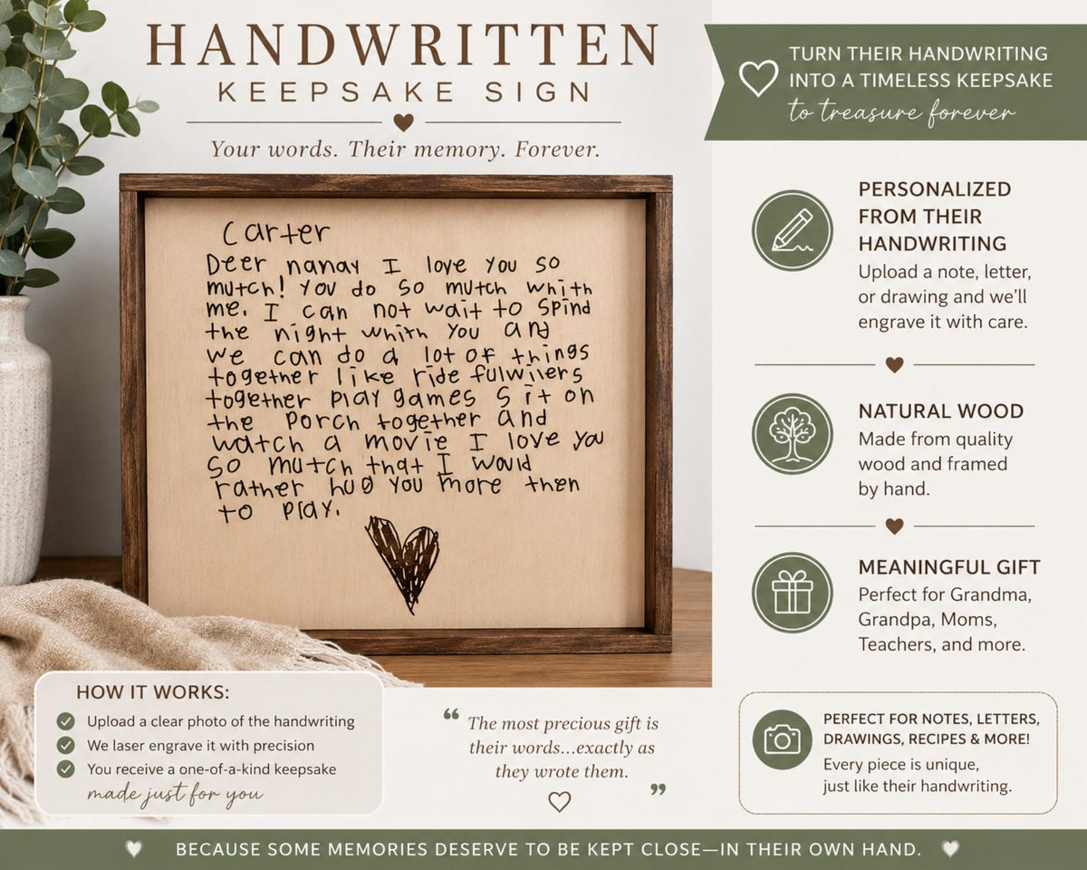 Personalized Handwriting Sign, Handwritten Engraved letter, Custom Valentine's Day Gift, Framed Hand Drawing