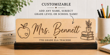 Personalized Teacher Name Sign | Custom Classroom Desk Name Plate | Engraved Wood Teacher Gift | Teacher Desk Decor | Back to