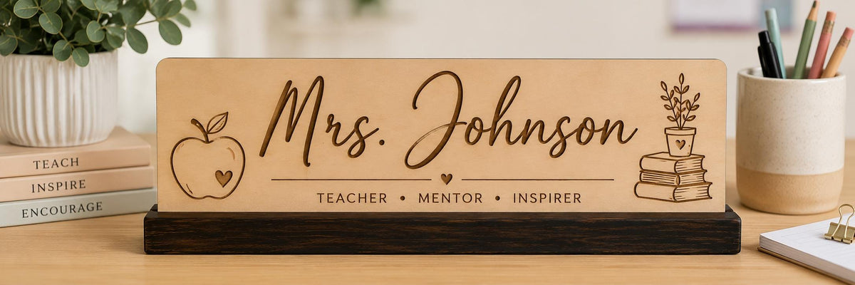 Personalized Teacher Name Sign | Custom Classroom Desk Name Plate | Engraved Wood Teacher Gift | Teacher Desk Decor | Back to