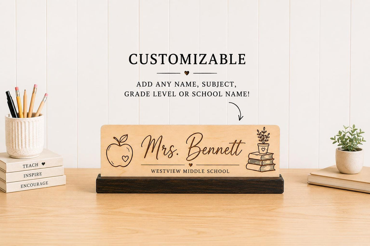 Personalized Teacher Name Sign | Custom Classroom Desk Name Plate | Engraved Wood Teacher Gift | Teacher Desk Decor | Back to