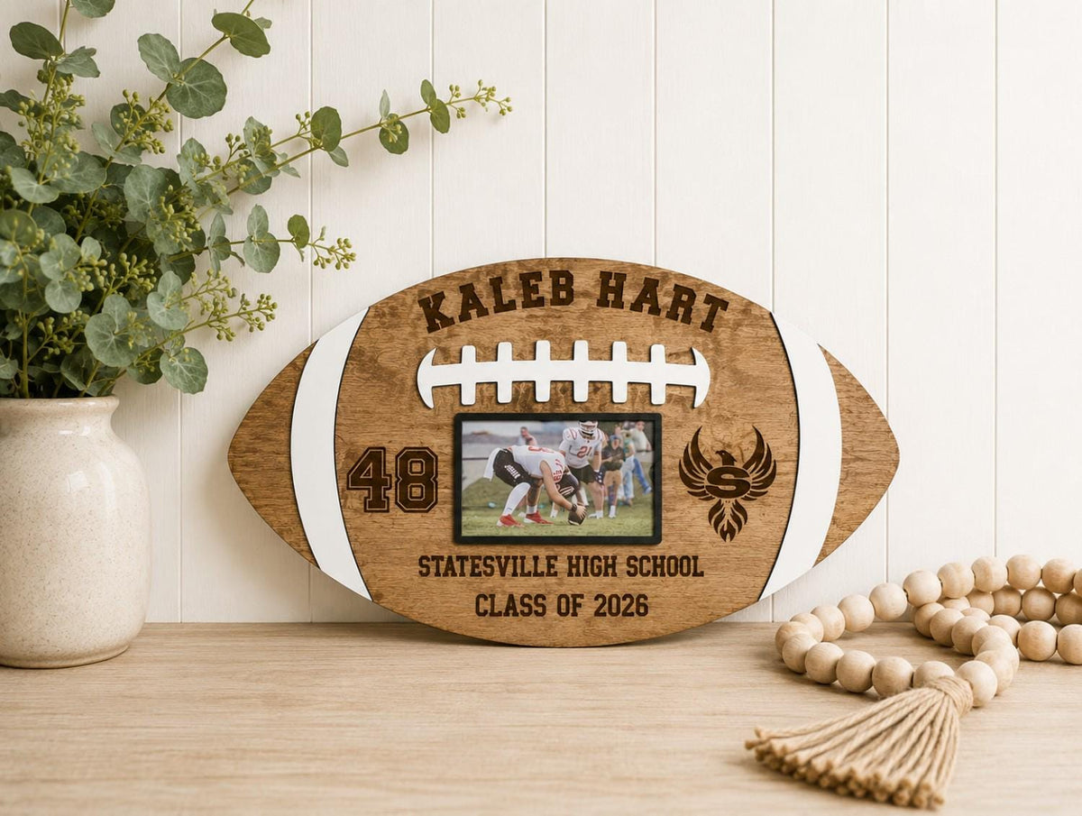 Personalized Wood Football Plaque with Photo | Senior Night Football Gift | Custom Engraved Football Sign | Player Memento