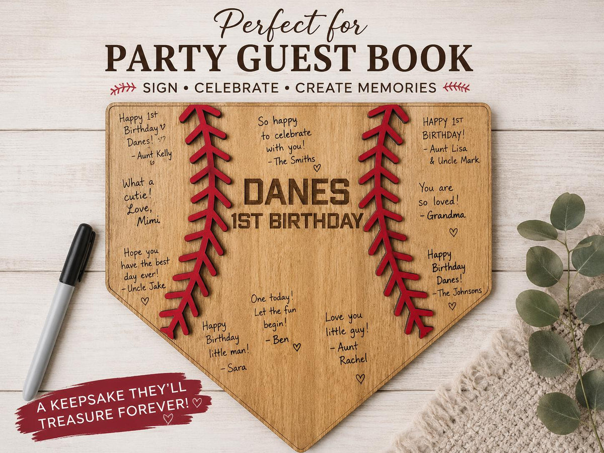 Personalized Baseball Guest Book Sign | Custom Baseball Guest Book | Home Plate Signature Board | First Birthday Party Decor 