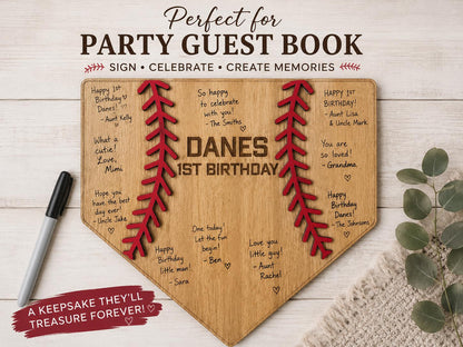 Personalized Baseball Guest Book Sign | Custom Baseball Guest Book | Home Plate Signature Board | First Birthday Party Decor 