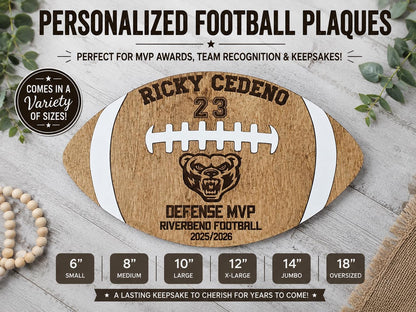 Personalized Football Player Senior Night Gift Team Plaque, Players Statistics, Customizable Football Award Wood Football 202