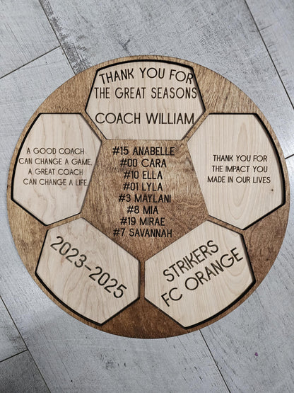 Personalized Soccer Coach's Plaque, Thanks For A Great Season Coach, Custom Engraved Wood Soccer
