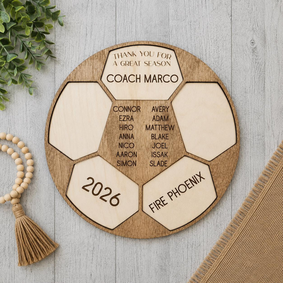 Personalized Soccer Coach's Plaque, Thanks For A Great Season Coach, Custom Engraved Wood Soccer