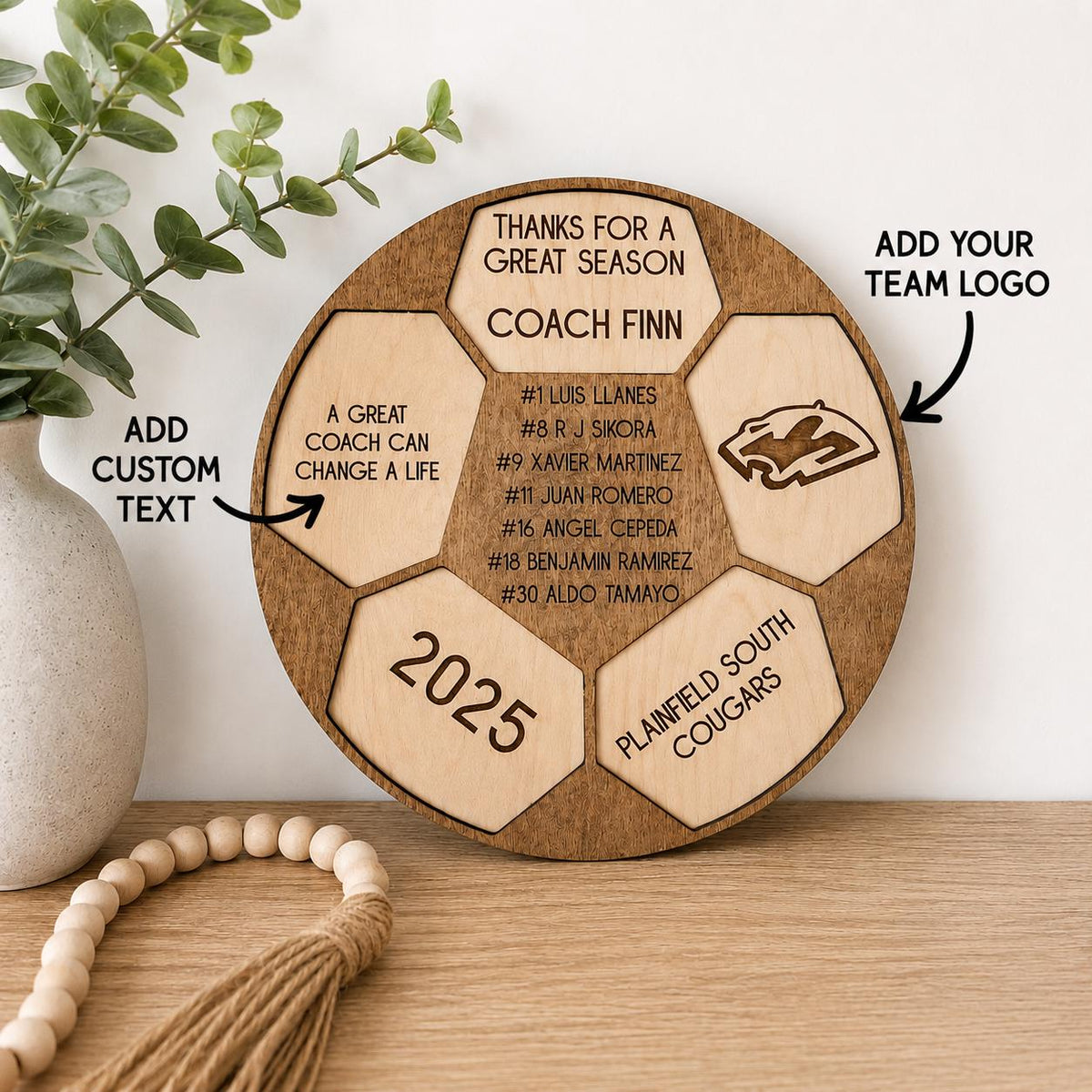Personalized Soccer Coach's Plaque, Thanks For A Great Season Coach, Custom Engraved Wood Soccer