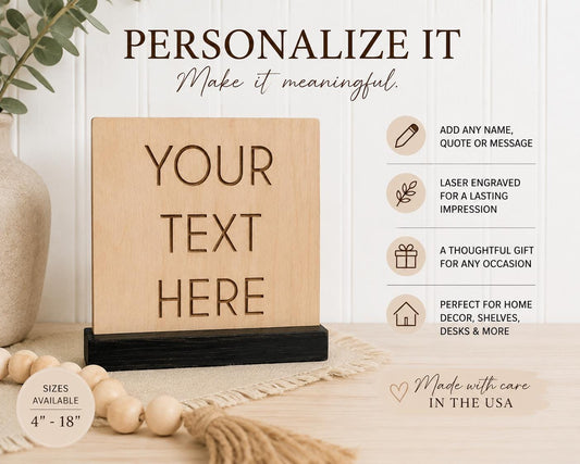 Personalized Wood Desk Sign | Custom Quote Sign with Wood Stand | Custom Table Sign | Scripture Sign | Office Desk Decor | Sh