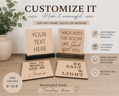 Personalized Wood Desk Sign | Custom Quote Sign with Wood Stand | Custom Table Sign | Scripture Sign | Office Desk Decor | Sh