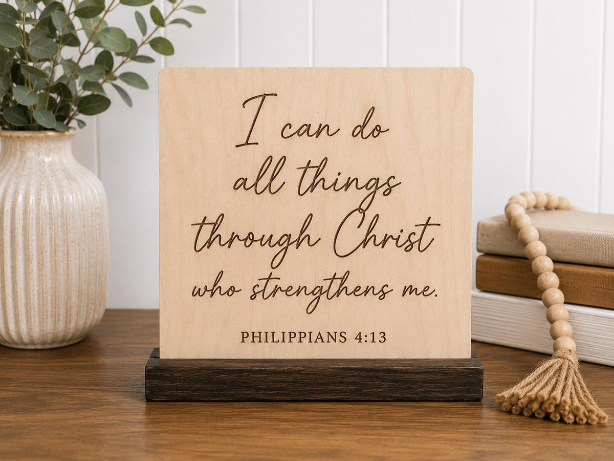 Custom Engraved Wood Sign | Personalized Bible Verse Sign | Custom Quote Desk Decor | Inspirational Wooden Sign Christian Gif