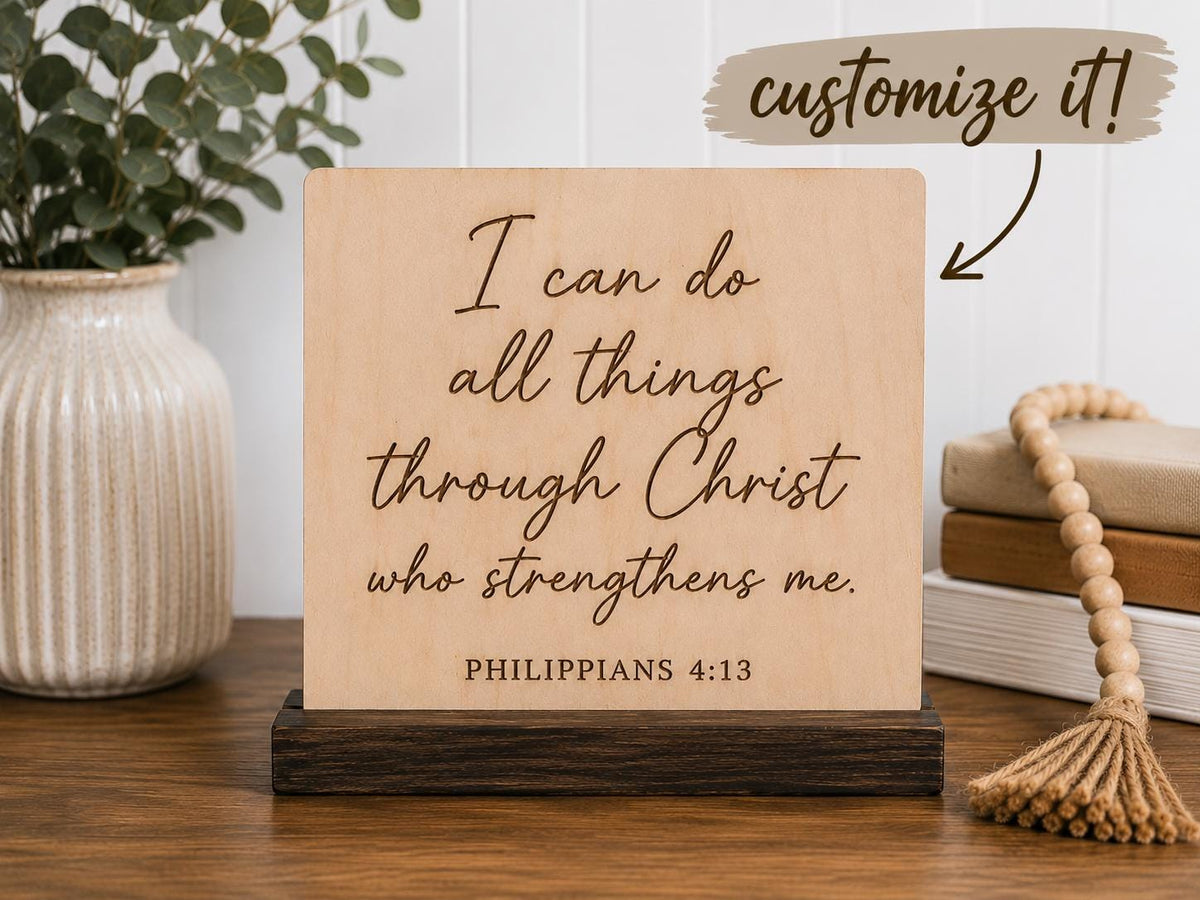 Custom Engraved Wood Sign | Personalized Bible Verse Sign | Custom Quote Desk Decor | Inspirational Wooden Sign Christian Gif