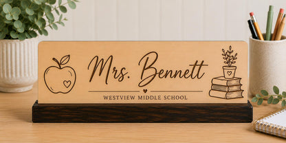 Personalized Teacher Name Sign | Custom Classroom Desk Name Plate | Engraved Wood Teacher Gift | Teacher Desk Decor | Back to