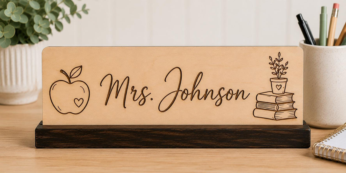 Personalized Teacher Name Sign | Custom Classroom Desk Name Plate | Engraved Wood Teacher Gift | Teacher Desk Decor | Back to