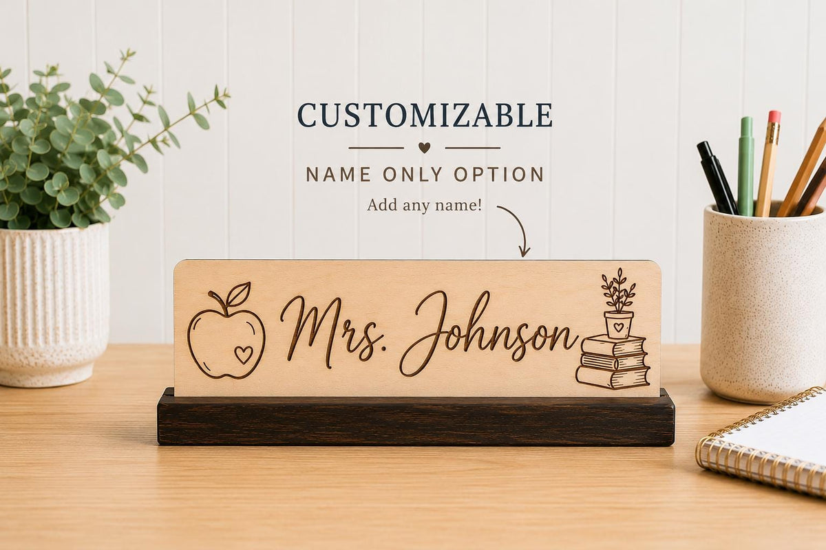 Personalized Teacher Name Sign | Custom Classroom Desk Name Plate | Engraved Wood Teacher Gift | Teacher Desk Decor | Back to