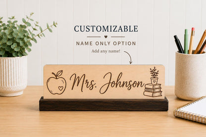 Personalized Teacher Name Sign | Custom Classroom Desk Name Plate | Engraved Wood Teacher Gift | Teacher Desk Decor | Back to