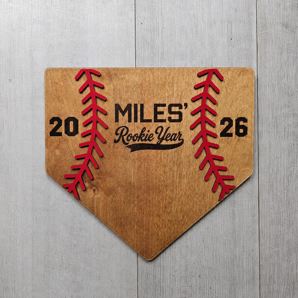 Personalized Rookie Year First Birthday Guest Book Alternative, Baseball Party Decor, Wood Home Plate Sign Keepsake