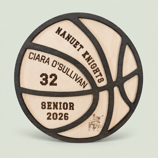 Personalized Basketball 2026 Senior Plaque, Senior Graduating Gift Basketball Wood Award, Senior Night Gift Custom Basketball Player Gift on soft sage background