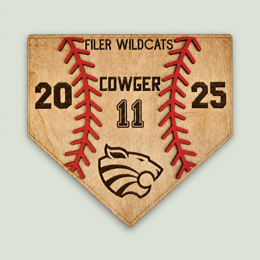 Personalized Baseball Plaque, Engraved Home Plate Wood Award on soft sage background