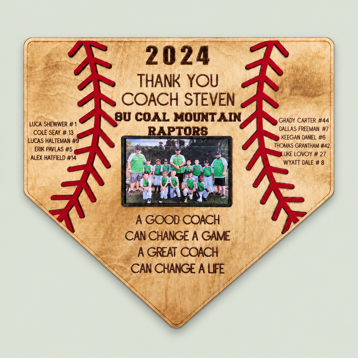 Customizable Wood Baseball Frame, Thank You Coach Gift 2026, Team picture frame, End of Season Coach Gift on soft sage background