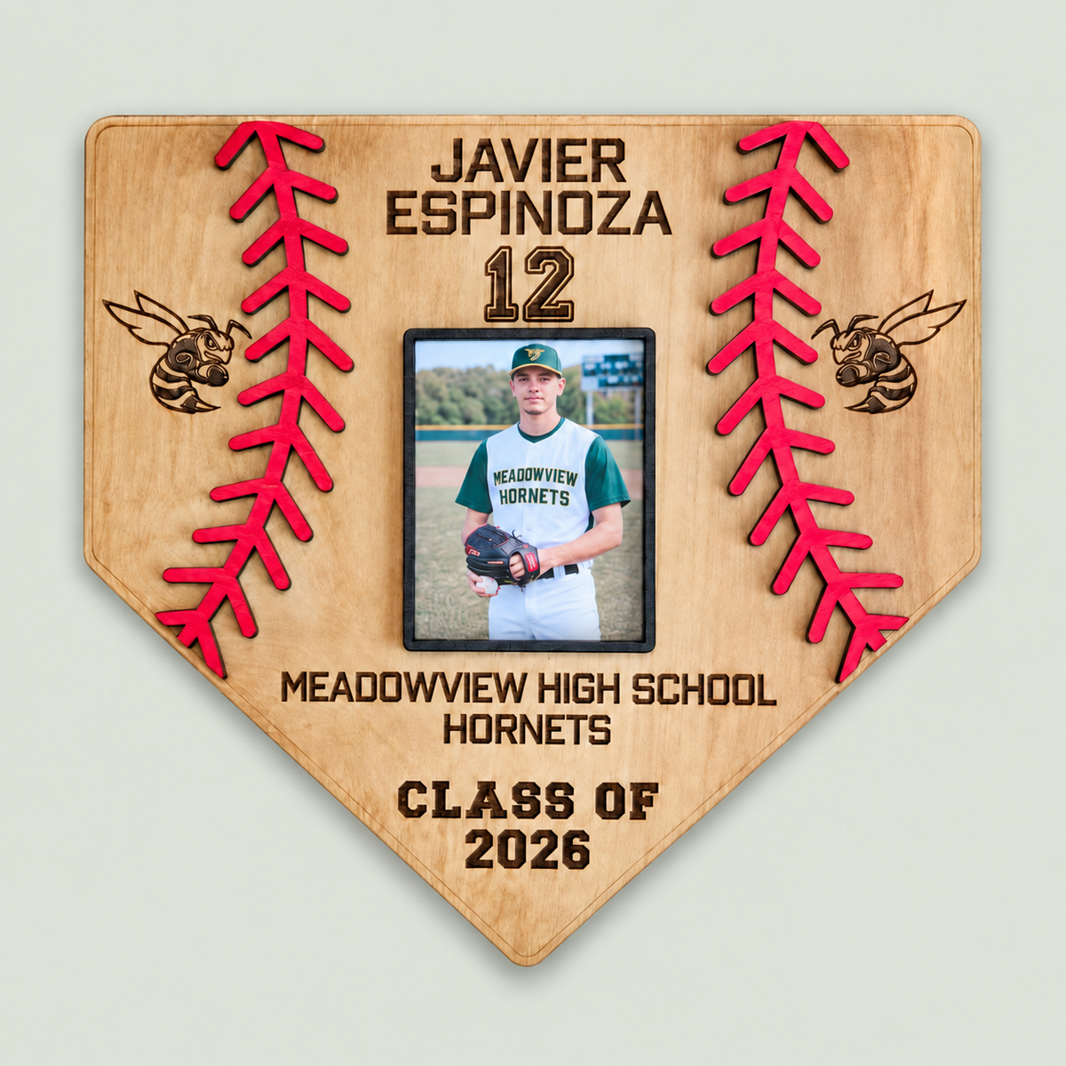 Personalized Baseball Home Plate Sign with Photo | Custom Wooden Baseball Plaque | Senior Night Gift | Coach or Player Gift | Class of 2026 on soft sage background
