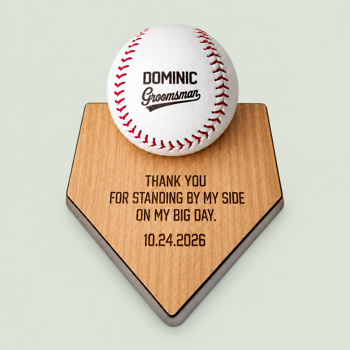 Personalized Groomsman Baseball Gift | Custom Engraved Baseball & Holder  Best Man Gift | Wedding Party Proposal Gift | Thank You Groomsmen on soft sage background