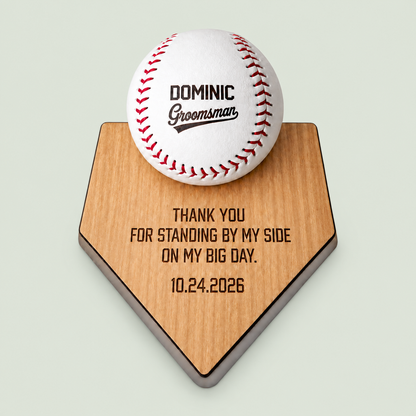 Personalized Groomsman Baseball Gift | Custom Engraved Baseball & Holder  Best Man Gift | Wedding Party Proposal Gift | Thank You Groomsmen on soft sage background