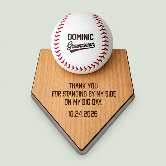 Personalized Groomsman Baseball Gift | Custom Engraved Baseball & Holder  Best Man Gift | Wedding Party Proposal Gift | Thank You Groomsmen on soft sage background
