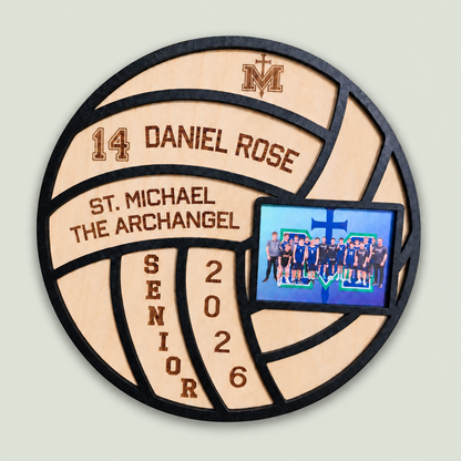 Personalized Volleyball Senior Night Gift | Custom Volleyball Plaque with Photo | Senior 2026 Sign | Volleyball Player Gift | Team Logo on soft sage background