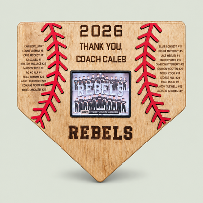 Customized Baseball Plaque Frame, Thank You Coach Gift 2026, Team picture frame, End of Season Coach Gift on soft sage background
