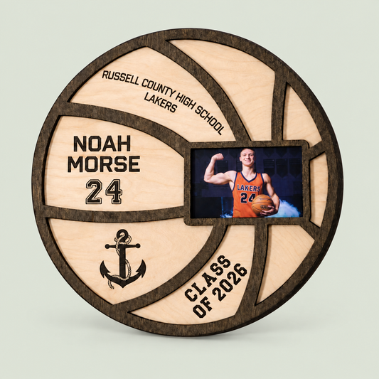 Personalized Basketball Senior Night Gift| Custom Wood Basketball | Basketball Player Name Sign | Photo Basketball Plaque | Class of 2026 on soft sage